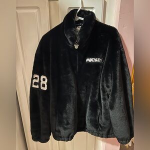 Black Mickey Mouse Faux Fur  Jacket